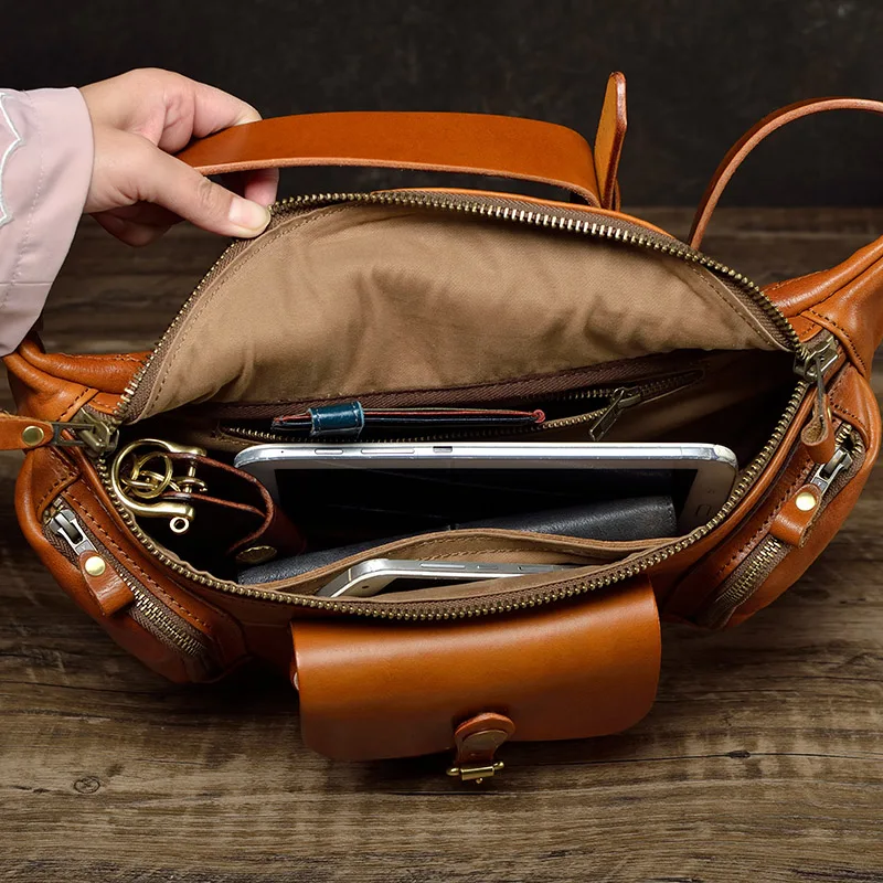 Cowhide Men\'s Chest Bag Real-Leather Bag Large Capacity Waist Pack Street Fashion Retro Shoulder Messenger Bag Dumpling Fashion