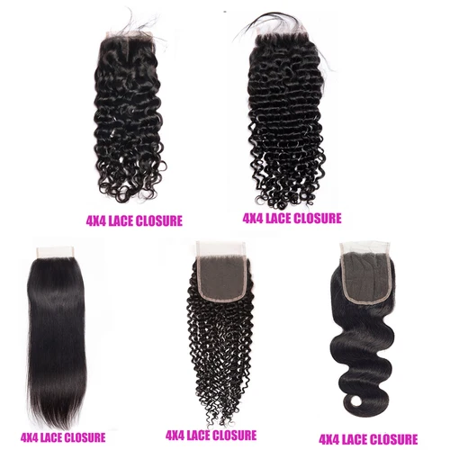 4X4 Cierre de encaje peruano recto onda de agua profunda Cierre rizado 100% cabello humano Color Natural cabello Remy encaje suizo 10-24 pulgadas