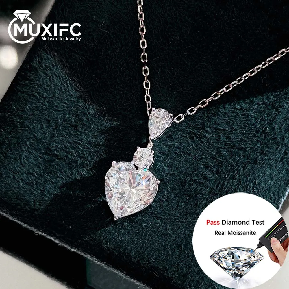 

MUXIFC 100% 925 Sterling Silver Pendant for Women Heart Cut High Carbon Diamond Necklace Fashion Wedding Neck Chain Fine Jewelry