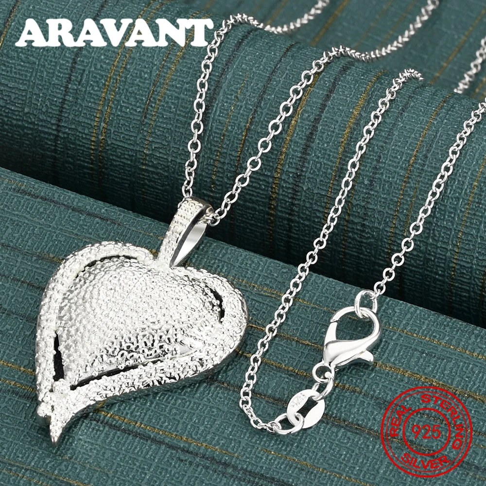 925 Sterling Silver Frosted Heart Pendant Necklace For Women, Suitable For Commuters, Christmas Gifts, And Jewelry