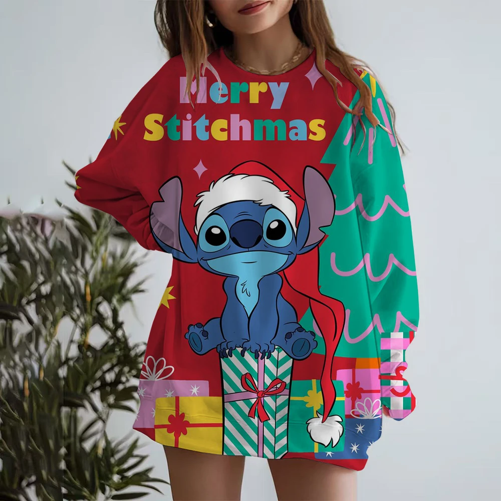 

Женская толстовка с принтом Disney Stitch, весенне-осенний пуловер с круглым вырезом, корейская свободная рождественская одежда, ретро Харадзюку