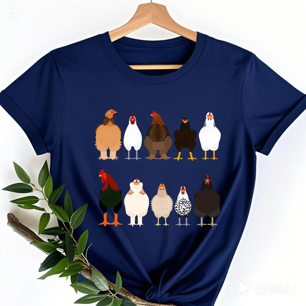 女性の鶏のプリントコットンTシャツ,半袖Tシャツ,カジュアルなトップス,ゆったりとした服,高品質,ファッション