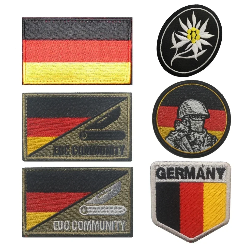 Germany Flag Edelweiss Embroidery Armband Tactical Patch Military Morale Badges Sticker Hook&Loop Patches for Clothing Backpack