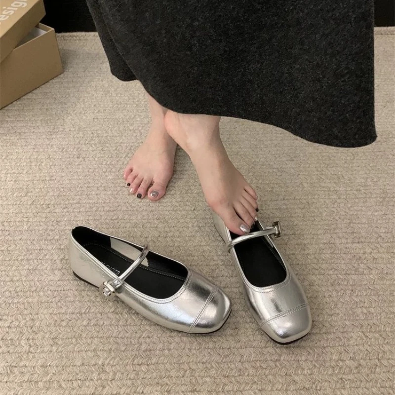 Woman Mary Jane Quare Toe Ballet Shoes Fashion Flats Mary Jane Shoes Ladies Casual Shallow Buckle Soft Sole Shoes Zapatos Mujer