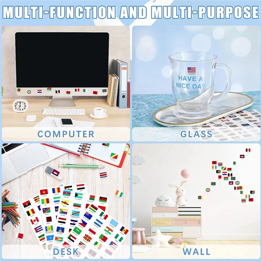 192 دولة ملصقات العلم العالمي ذاتية اللصق ملصقات السفر البلد العالمي ملصقات الوجه لحفلة المجلات 6 أوراق