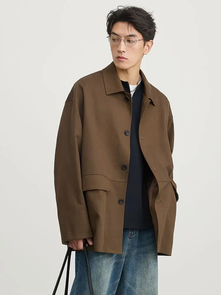 

Luxury Mid Length Trench Coat for Men 2025 Seasonal Update​ Button Up Casual Coat with Reinforced Shoulder Design
