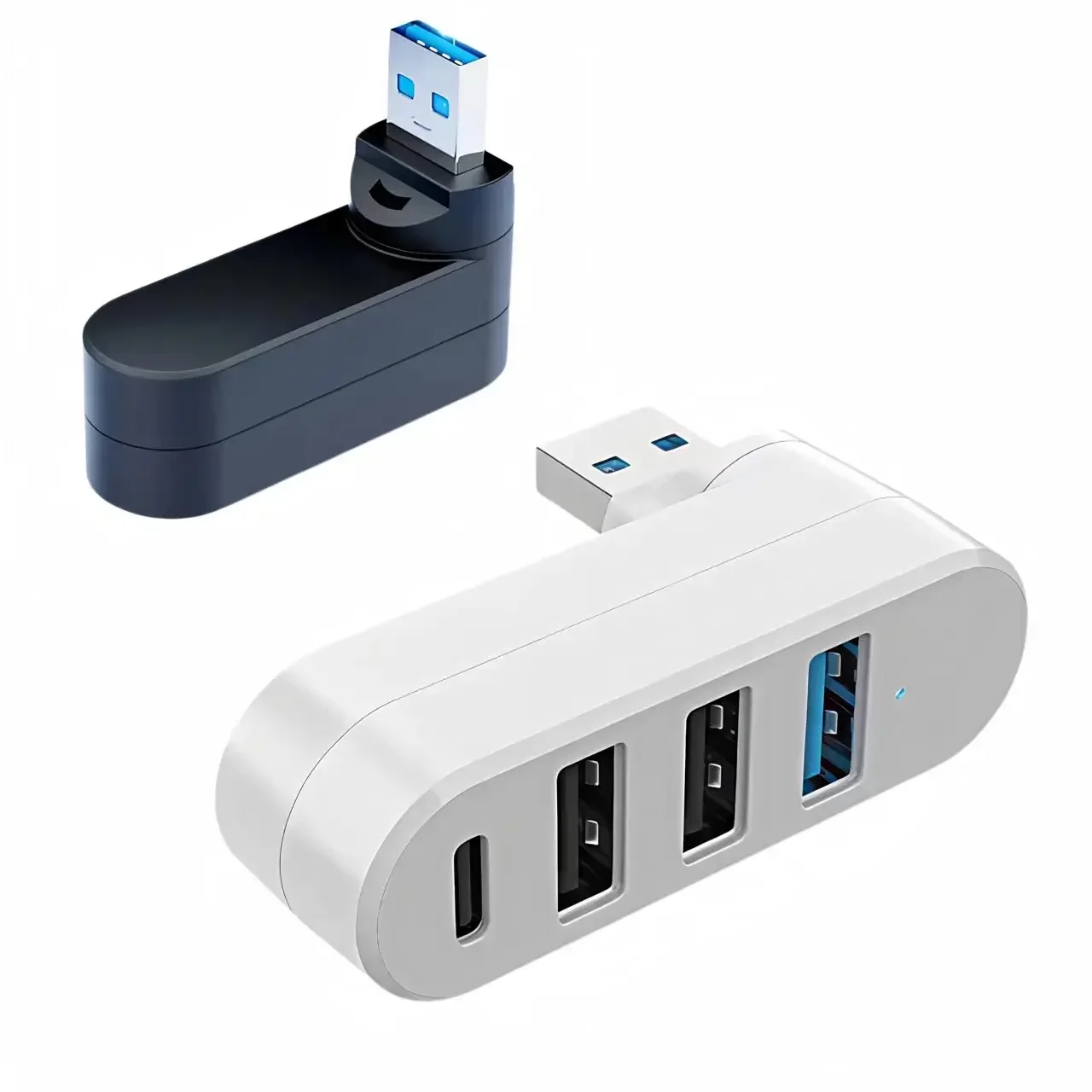 Mini 180° Rotating 4-Port USB 3.0/2.0 Hub Type-C High-Speed Data Transfer Flash Drive Splitter Adapter for Lapto
