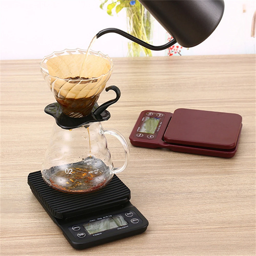 Portable Electronic Scale with Timer 3kg/5kg x0.1g LCD Digital Kitchen Coffee Scales Weighing tool libra Precision Jewelry Scale