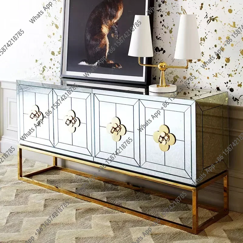 Bn -Artist Luxury Jonathan Antiqued-mirrior Cabinet Gold Metal Base Handcrafted Sideboard