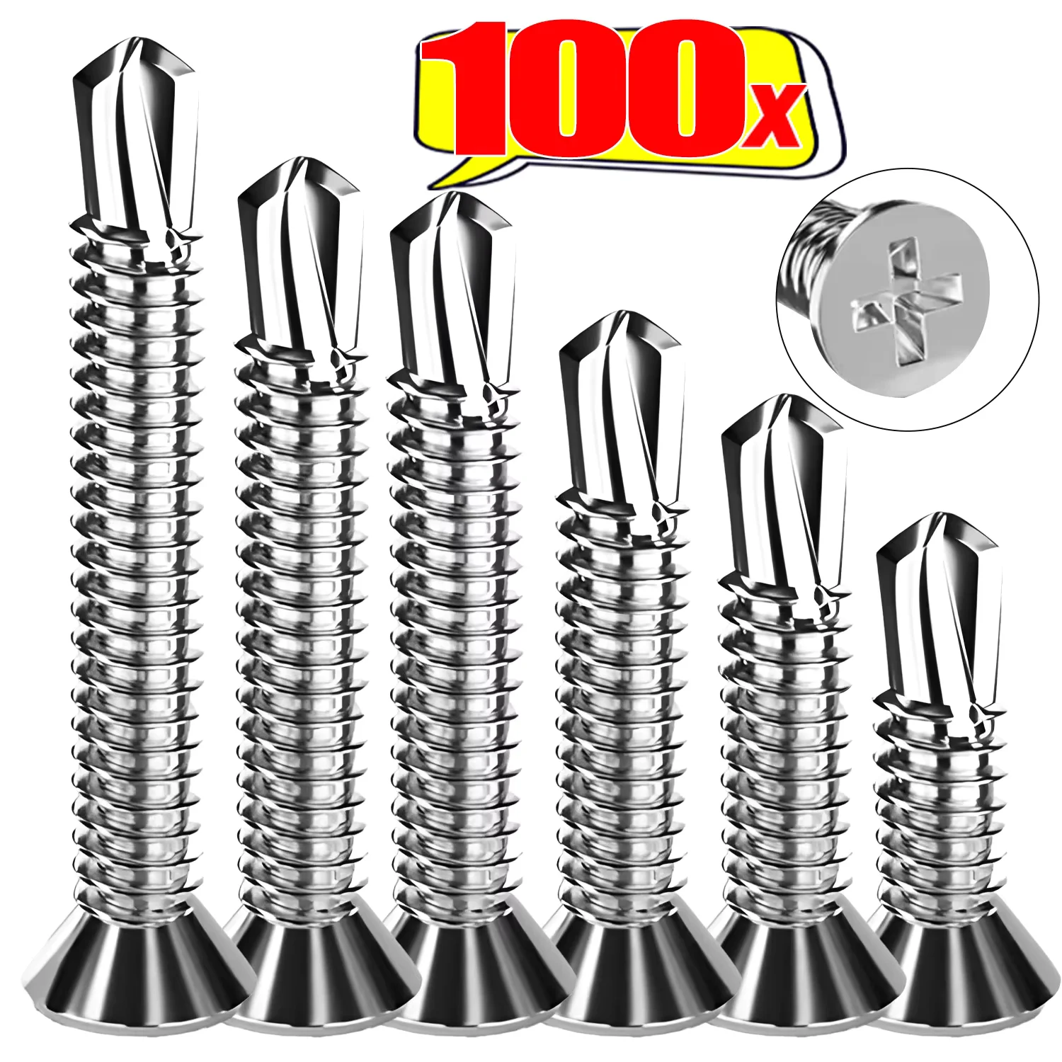 410 Self Tapping Screws Cross Flat Head High Strength Self Drilling Screws Quick Fixing Fastener Hardware for Home Furniture