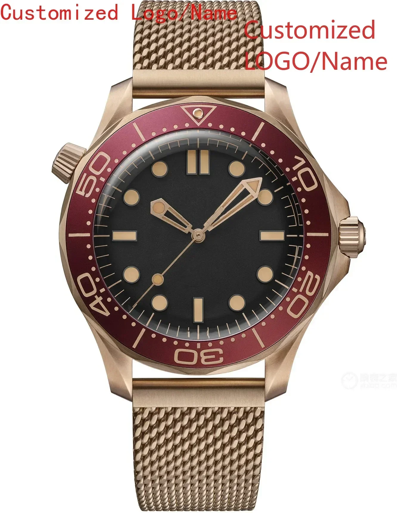 

A191 Store Men Automatic Mechanical Watch Stainless Steel Rose Gold Red Ceramic Bezel Sapphire Rubber Wristwatch 42mm