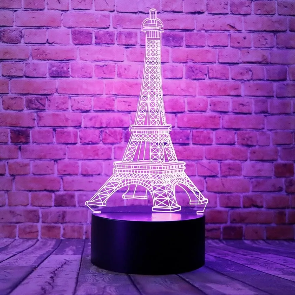 Nighdn Eiffel Tower 3D LED Optical Illusion Bedroom Decor Table Lamp 7 Colors Night Light Birthday Christmas Gifts for Kids