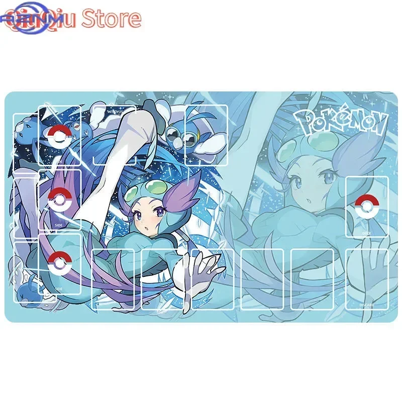 Blue Pokemon Anime Girl Pokemon Trainer TCG Playmat, Card Battle Table Mouse Pad