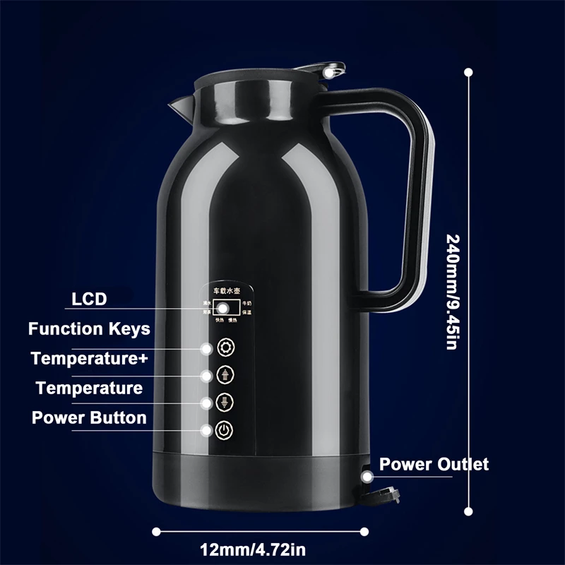 1150ml 12V/24V Portable Electric Water Kettle Car Heating Cup Stainless Steel Water Warmer Bottle Car Kettle Electric