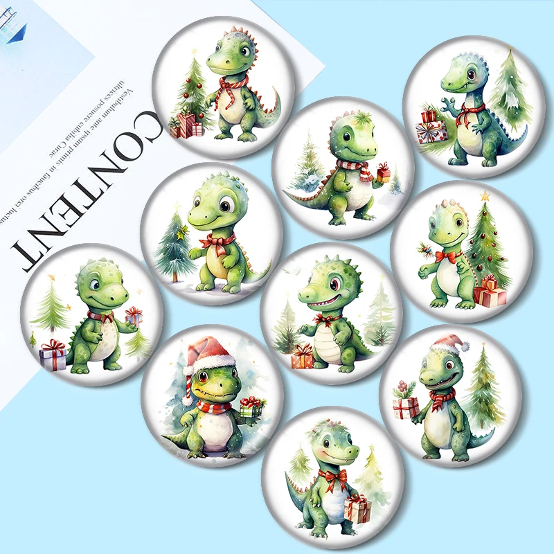 Christmas cartoon dinosaur 10pcs 12mm/16mm/18mm/25mm Round Photo Glass Cabochon Demo Flat Back Making findings