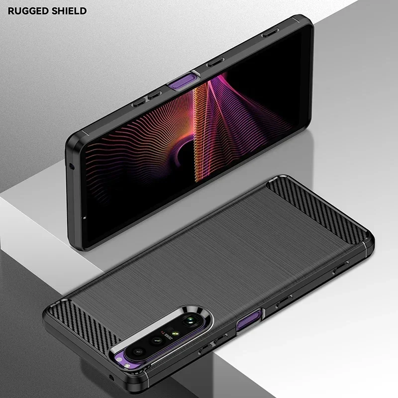 Carbon Fiber Soft Silicone Case For Sony Xperia 10 1 5 II III IV V VI Brushed Texture Back Cover Anti Shock Shell Case Funda