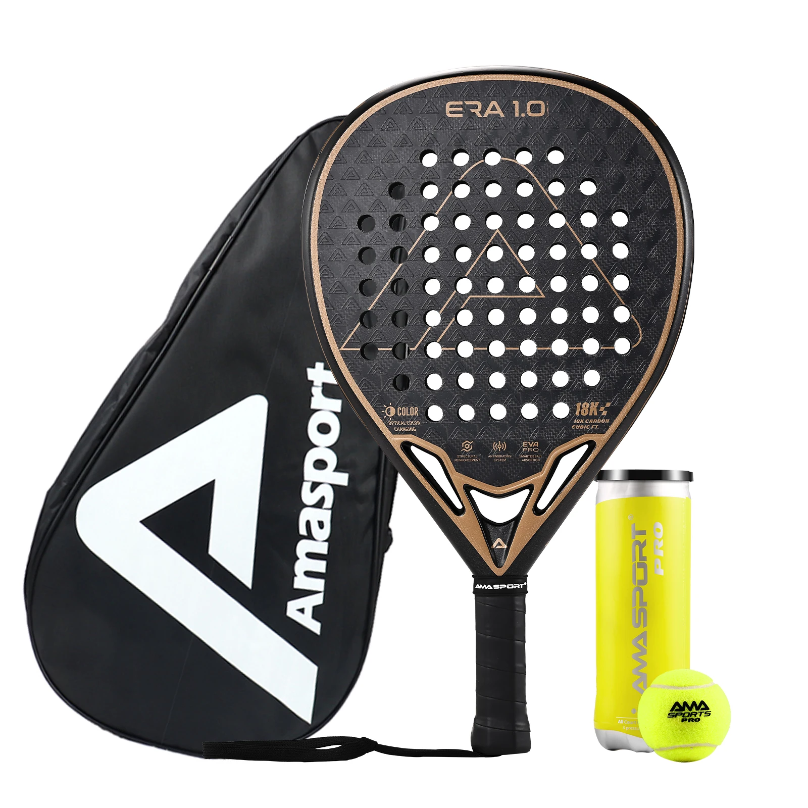 

Ракетка для падела AMASPORT ERA 1.0, 18K Carbon Cubic FT, ромбовидная форма для опытных игроков, 3D-текстура и оптическая смена цвета