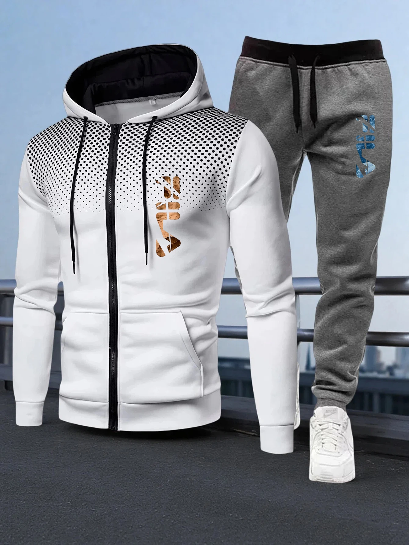 

2026 Spring And Autumn Man's K9 Team Logo Print Gradient Color Tracksuit Drawstring Hoodies+Leisure Sports Long Pants Suits