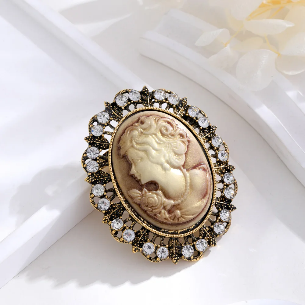 Elegant Classic Style Women Jewelry Vintage Victorian Cameo Portrait Brooch Beauty Head Pins Clothing Hat Accesories Gifts