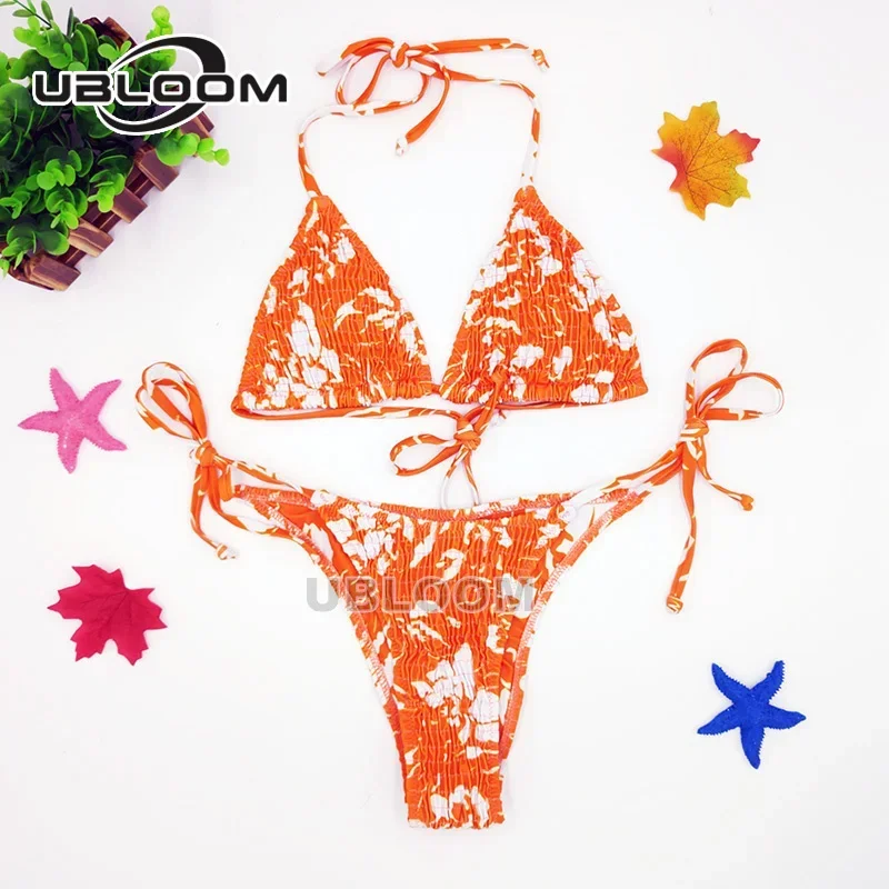 Sexy Triangle Ruched Bikini Set Pleated Side String Swimsuit High Cut Bathing Suit Women Swimwear Beach Wear Bathers Biquini