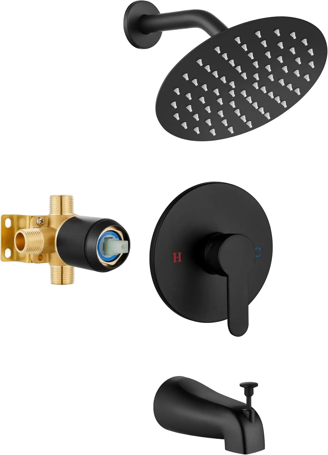 

8-Inch Rainfall Shower Faucet Set with Tub Spout, Solid Brass Valve, Matte Black