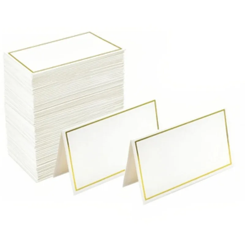 

50 Sheets Per Pack Hot Stamping Right Angle Frame Greeting Card Table Card High-End White Wedding Banquet Guest Name Seat Card