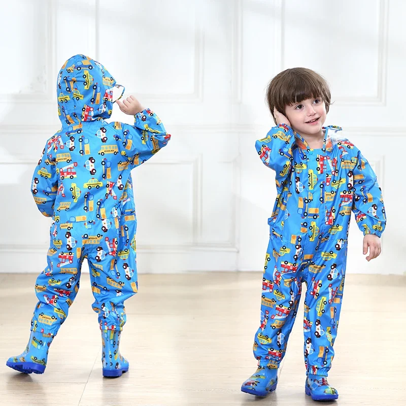 Cute Pattern Polyester Baby Raincoat Outdoor Waterproof Coat Kids Jumpsuit Rainwear Windproof Boys Girls Rain Jacket