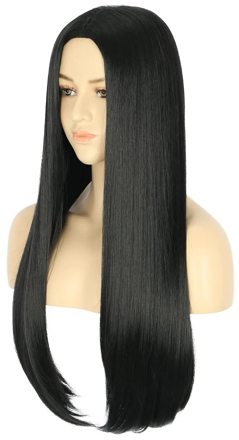 Perruque synthétique noire longue et lisse pour femmes, Costume de Cosplay d'halloween, Anime pour femmes, usage quotidien, résistante à la chaleur