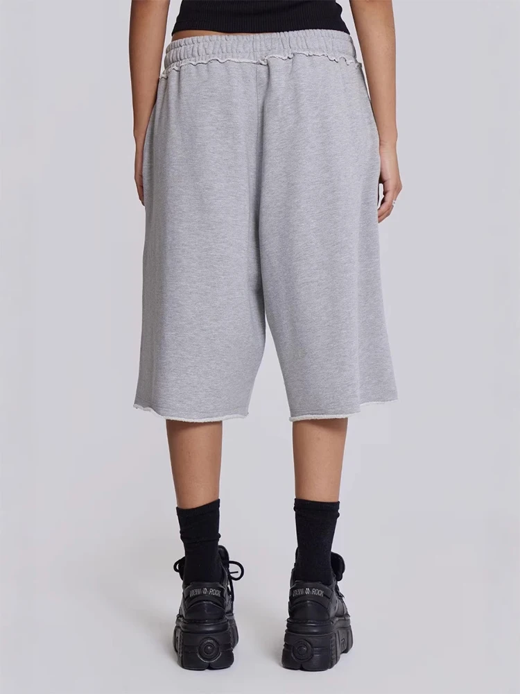 Women Gray Baggy Jogger Shorts Y2K Casual Wide Leg Sport Shorts Oversized Basic Fashion Jogger Short Pants Streetwear