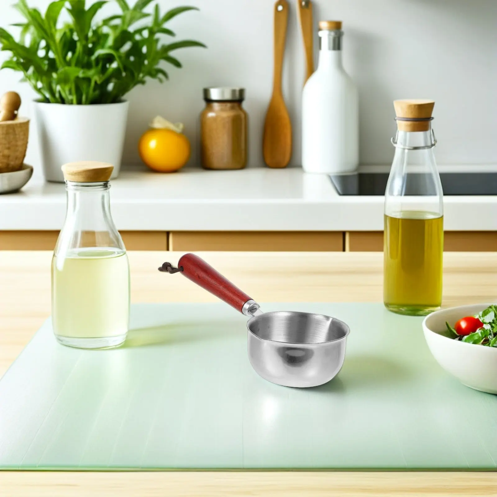 

Набор из 4 мини-кастрюльок из нержавеющей стали с деревянными ручками: для подогрева масла, молока, плавления шоколада и сыра, фондю