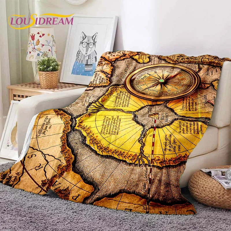 

3D Ancient Nautical Chart World Map Compass Soft Flannel Blanket for Beds Bedroom Sofa Picnic,Throw Blanket for Outdoors Leisure