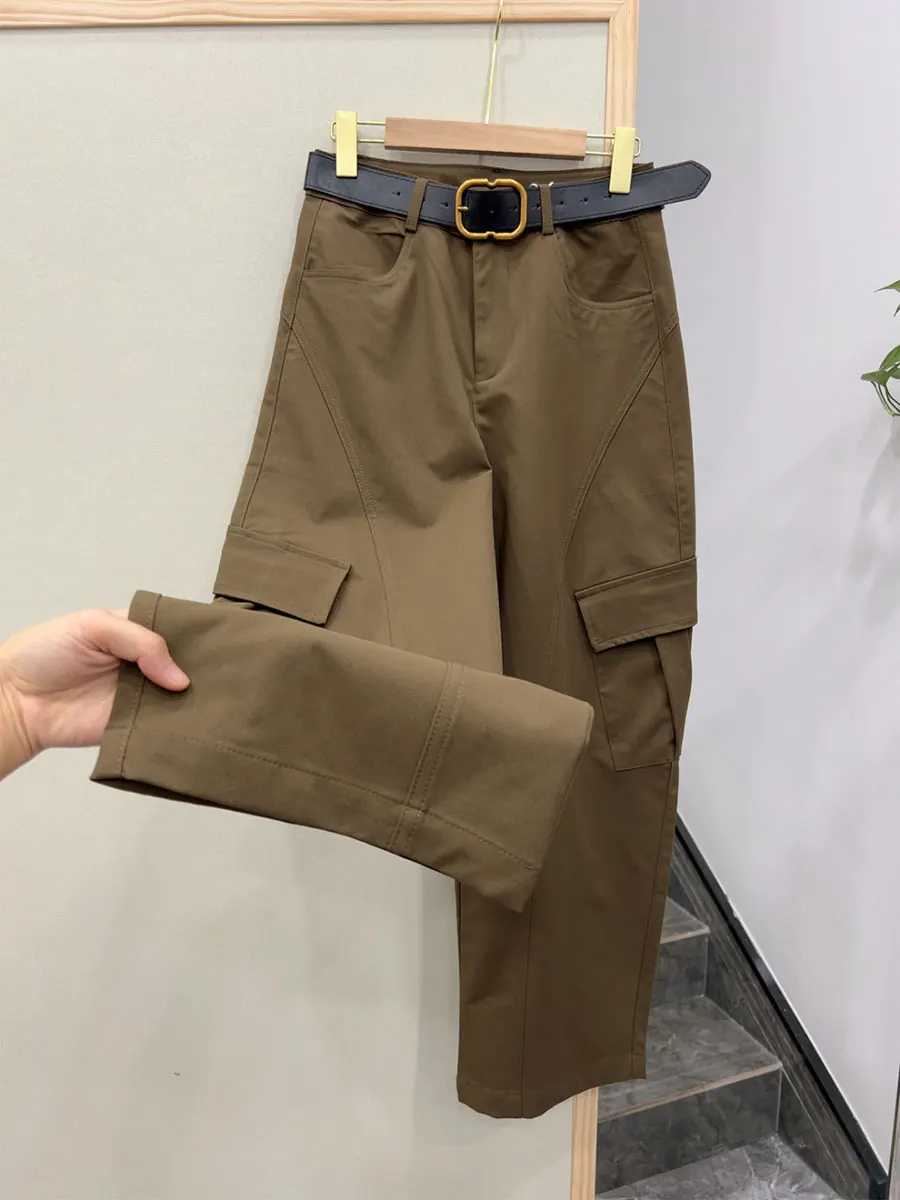 

Новые женские рабочие брюки-палаццо с поясом, широкие, больших размеров, повседневные, в европейском и корейском стиле, с высокой талией, на молнии, коллекция Осень 2025