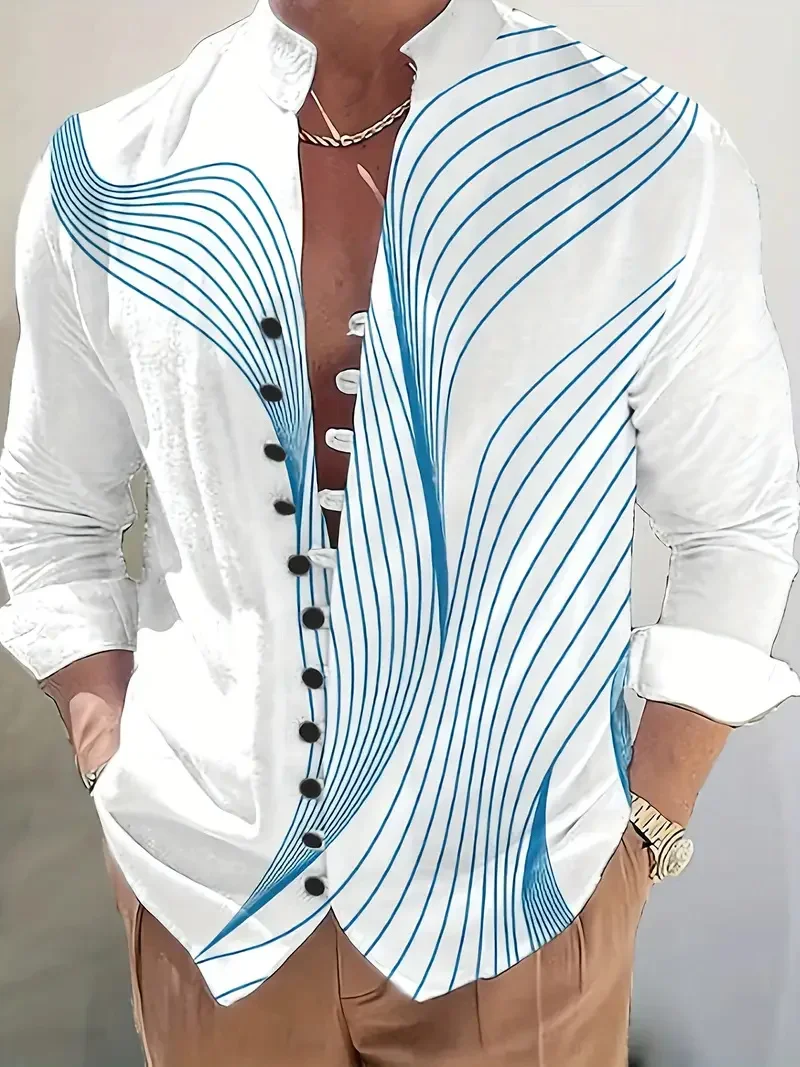 New Men's Breathable Linen Fabric 3D Parrot Printed Shirt Men's Fashion Long Sleeve Shirt Casual Loose Open Shirt Vintage Top