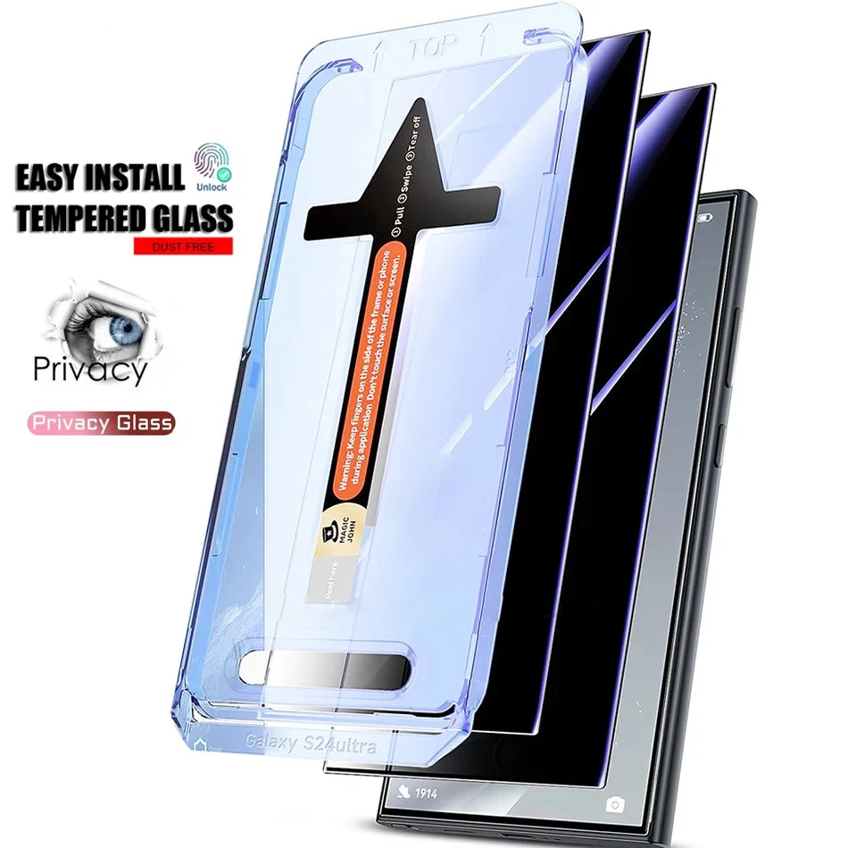 For Samsung Galaxy S21 S23 S22 Plus S24 Ultra + Privacy Screen Protector Easy Automatic Installer Anti Glare Tempered Glass Film