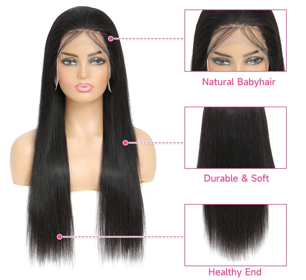 Swupod 13x4 13x6 HD Lace Front Wig for Women Straight Remy Brazilian Human Hair Natural Black Frontal Lace Front Human Hair Wigs