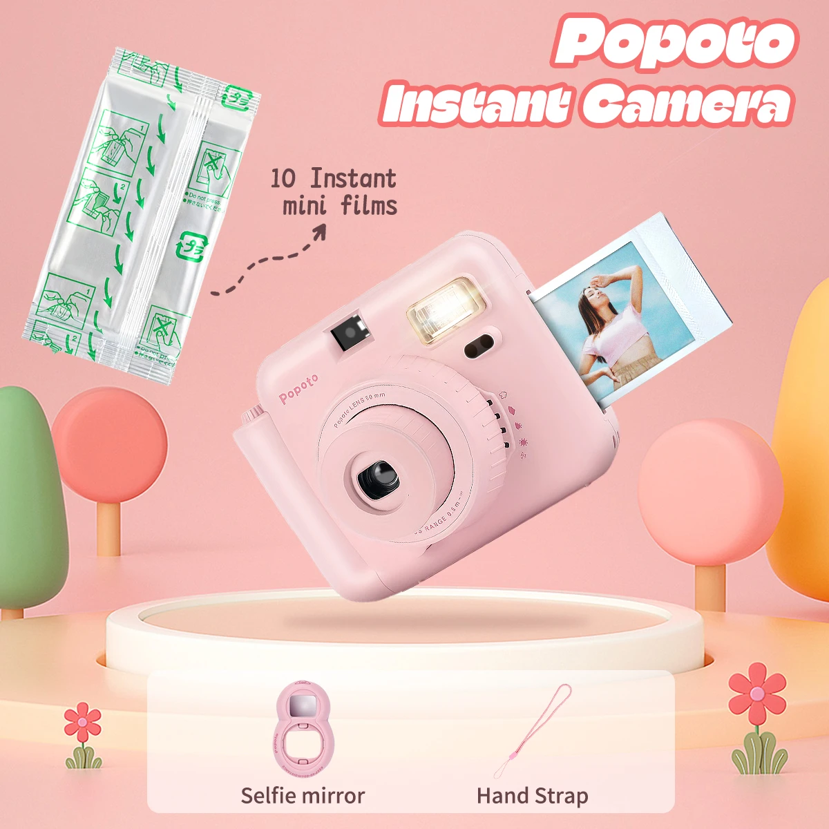 

Фотоаппарат Popoto моментальной печати, для пленок mini 11/12, со встроенной вспышкой, автоматической фиксацией фотографий, различными режимами подсветки.