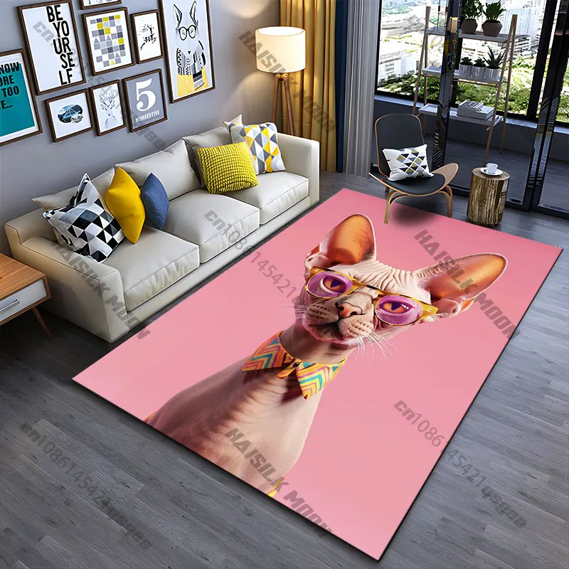 Stylish cat wearing glasses carpet Yoga living room room decor children's crawling mat doormat area rug games mat