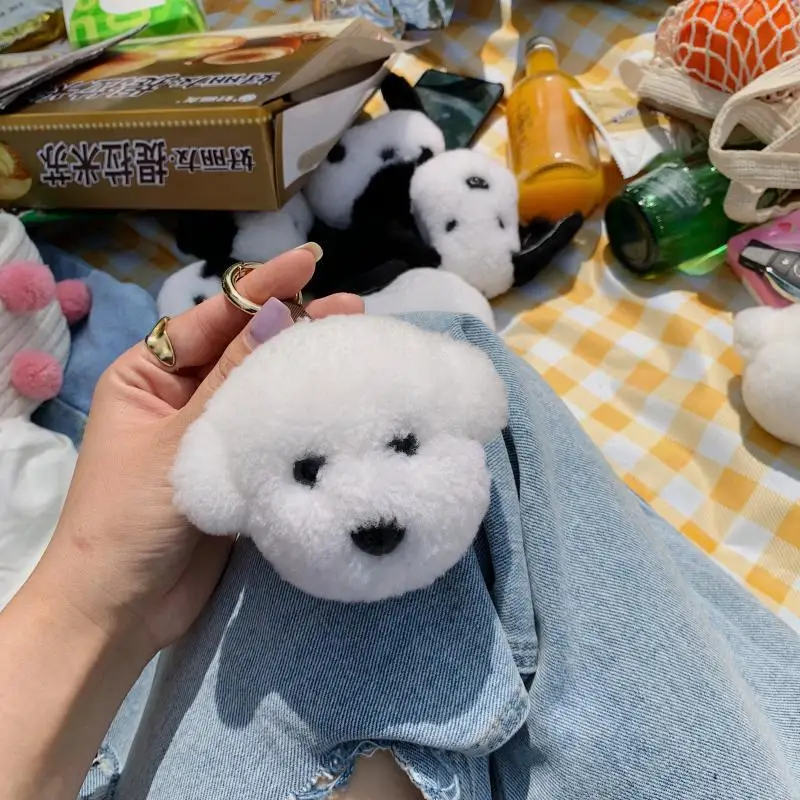 White Puppy Imitation Teddy Dog Pendant Trailer Key Pendant Real Wool Gift for Best Friend Backpack Decorative Lovely