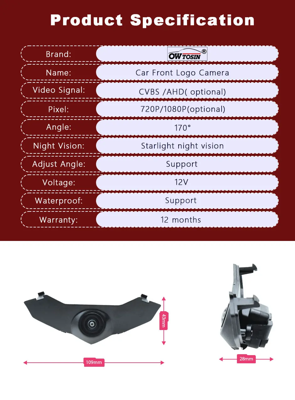 170° HD Fisheye Lens AHD 1080P Car Front Camera For Audi Q3 RSQ3 F3 Sportback 2020 2021 2022 2023 Vehicle Logo Front View Camera