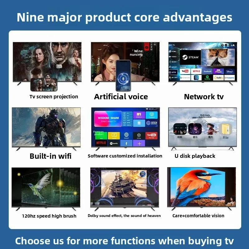 Imagen 3: TV LCD para hogar inteligente de 32 pulgadas, TV QLED50 pulgadas ultrafina a prueba de explosiones