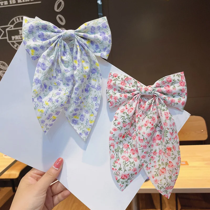 Women\'s Spring New Polka Dot Fabric Simple Large Bow Back Hair Streamer Clip Duck Clip Hair Clip-hair Accessories