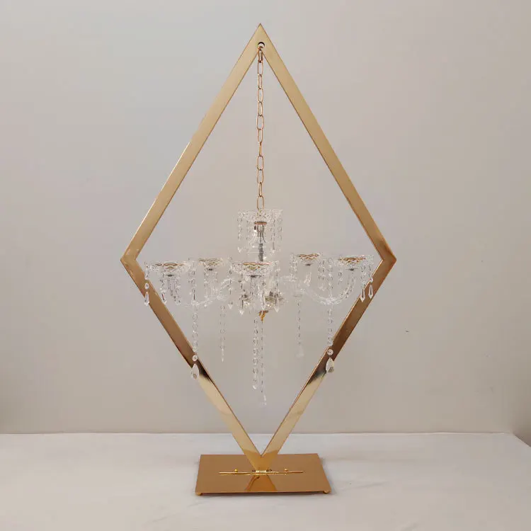 Hochzeits-Tischdekoration: Hoher Diamant-Kerzenhalter aus Goldmetall, 4/6/10 Stück, Tischdekoration für Bogen-Hintergrund, Bühne, Empfang, Event – Detail 11