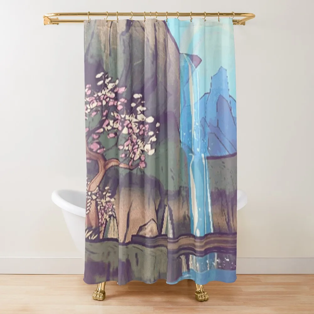 

Okami Video Game Sakura Blossom Cherry Waterfall Rainbow Shower Curtain Bathroom Shower Set Curtain