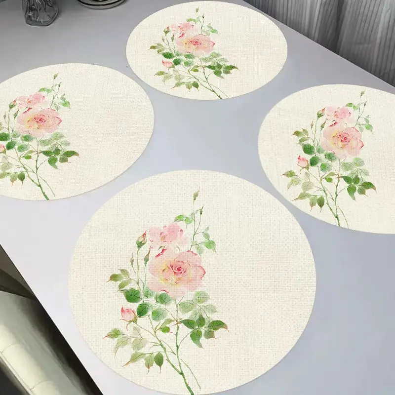 VIKAMA Retro Countryside Plum Blossom Daisy Bee Round Linen Placemats, Heat Resistant Washable