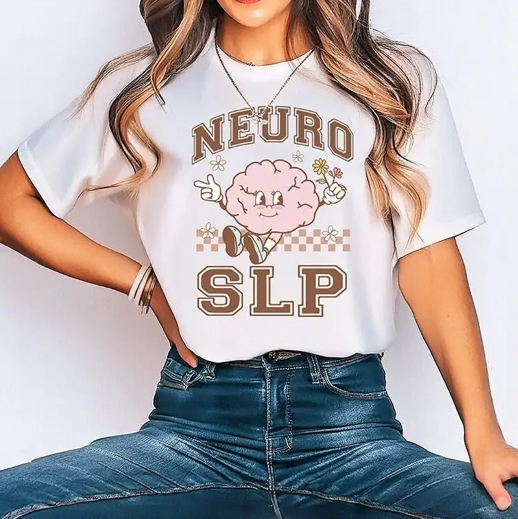 Retro Neuro Slp T Shirt Neurology Speech Language Pathologist Cute Brain Squad Crew