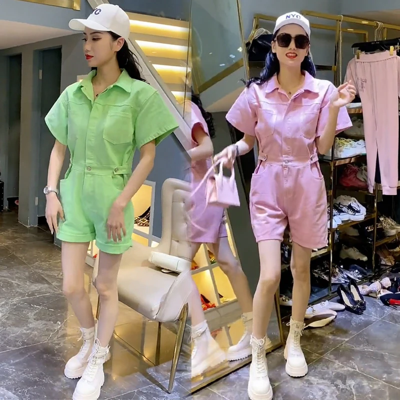 

Summer New Sle Women's One-Piece Suit ort Sve Turn-down Collar Slimming Workwear Classy Dr Pants High Waist orts