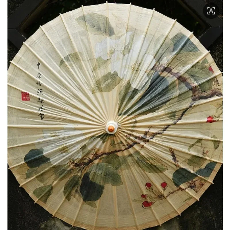 70cm Silk Fabric Tassel Oil Paper Umbrella, Chinese Style Classical Handheld Decorative Umbrella, Windproof Daily Ornament