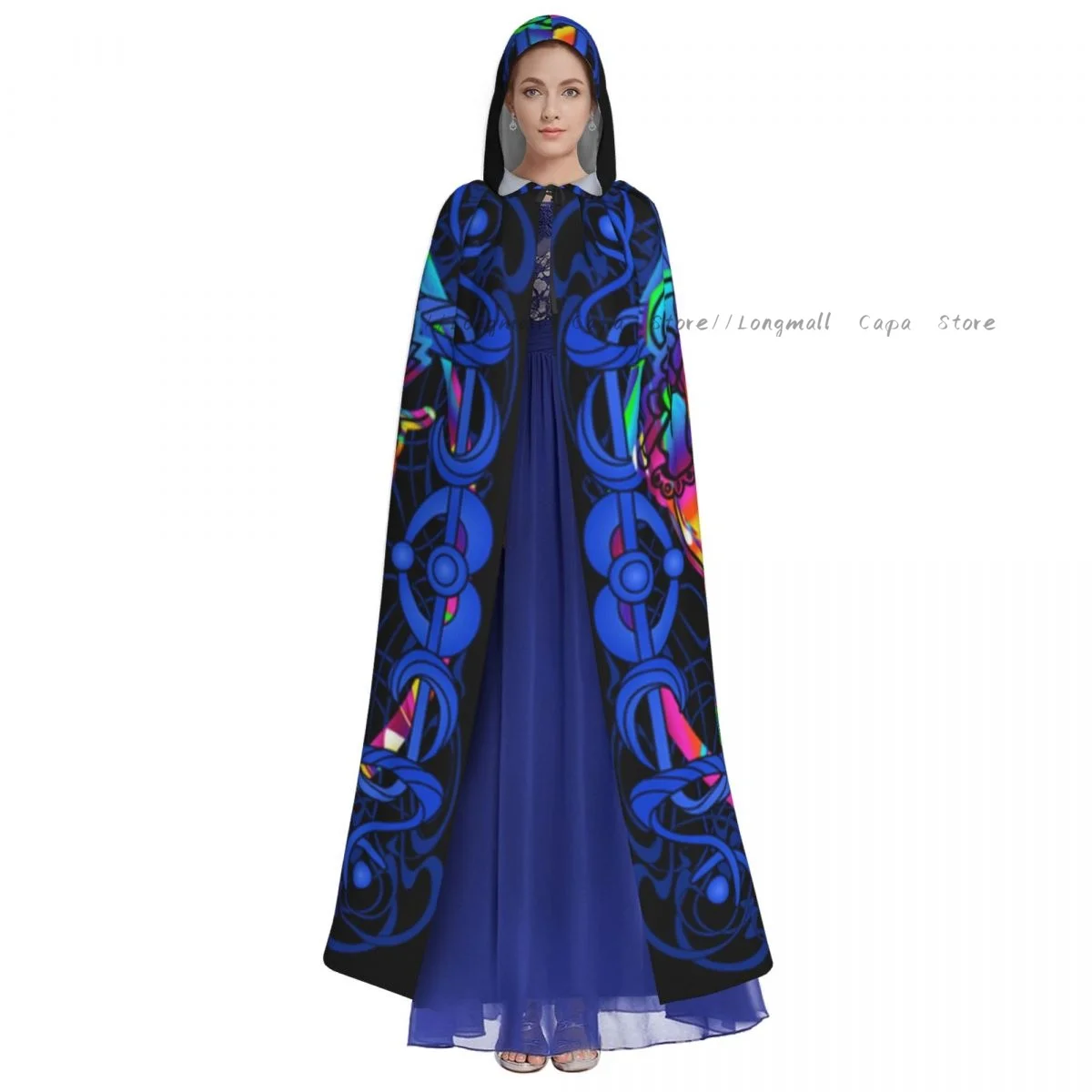 Adult Vampire Cape Hooded Robe Head Of Ganesha Psychedelic Halloween Cloak Full Length Cosplay