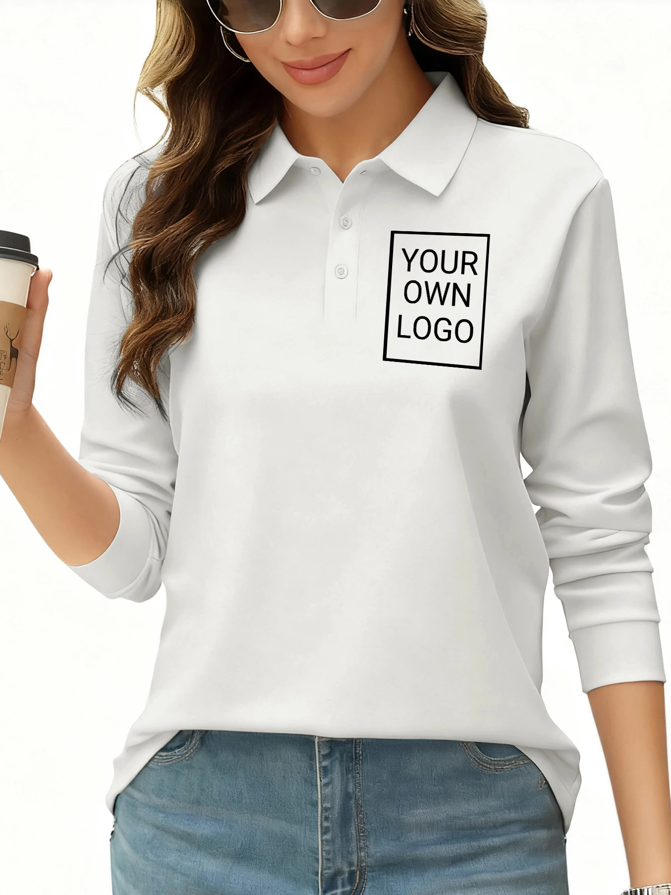 T-shirt polo da donna personalizzata con logo Y2K Autunno Primavera Maniche lunghe Comode magliette fai-da-te Camicia da golf da lavoro