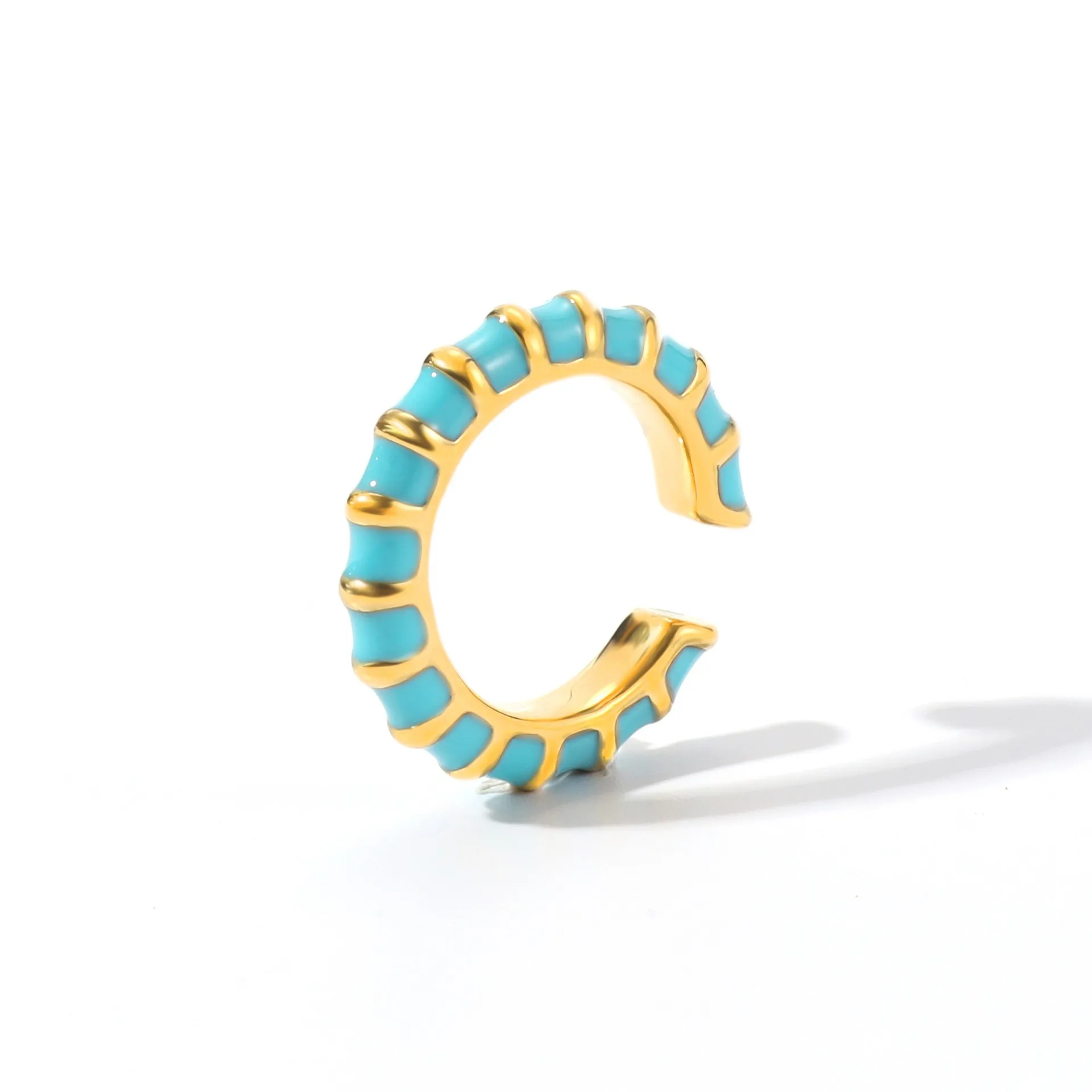 New ins style color drip oil ring stainless steel plated 18K gold color ear bone clip wheel C-type jewelry